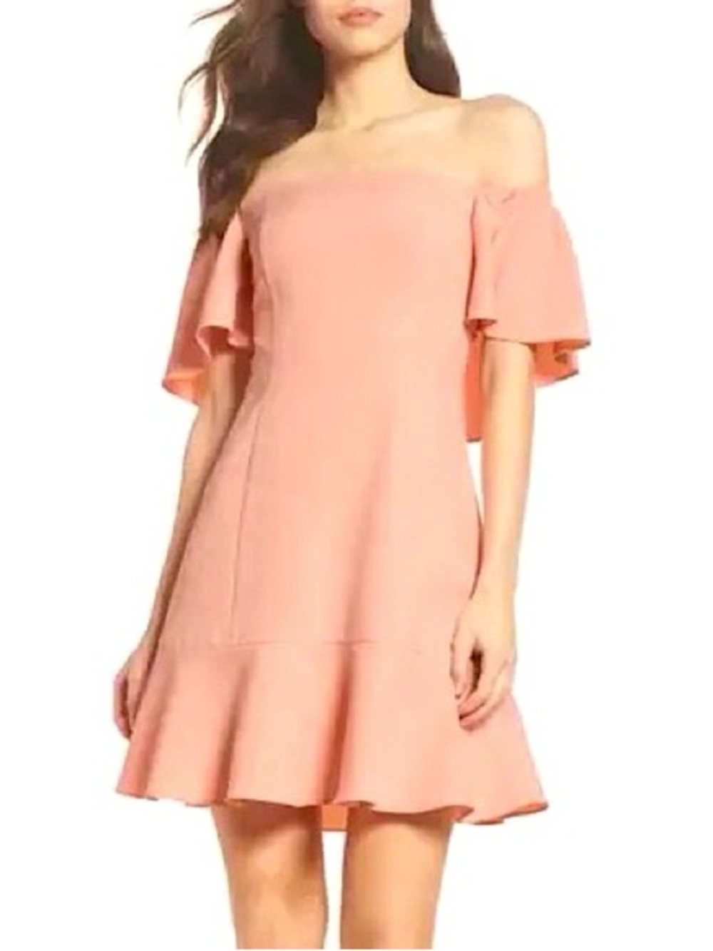 Vince Camuto Pink Off-Shoulder Ruffle Midi Dress